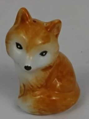 Vintage Ceramic Fox Salt Pepper Shaker Single Orange White